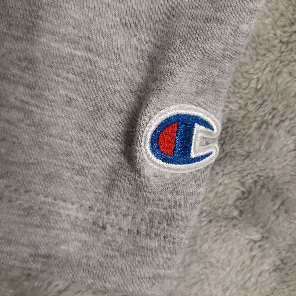 Champion Women Sz 2XL Gray Embroidered Patch Smiley Love Cropped T Shirt Y2K - Picture 6 of 9